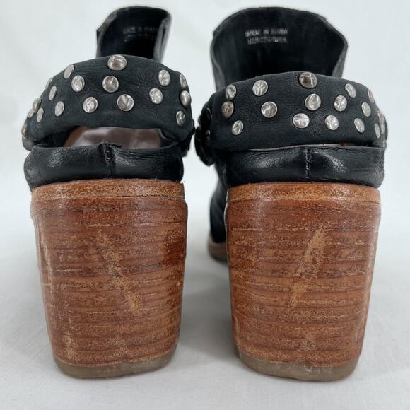 A.S.98 Black Leather Mules Silver Studded Heeled Shoes Boho Cottage EU Size 36 - Picture 10 of 15